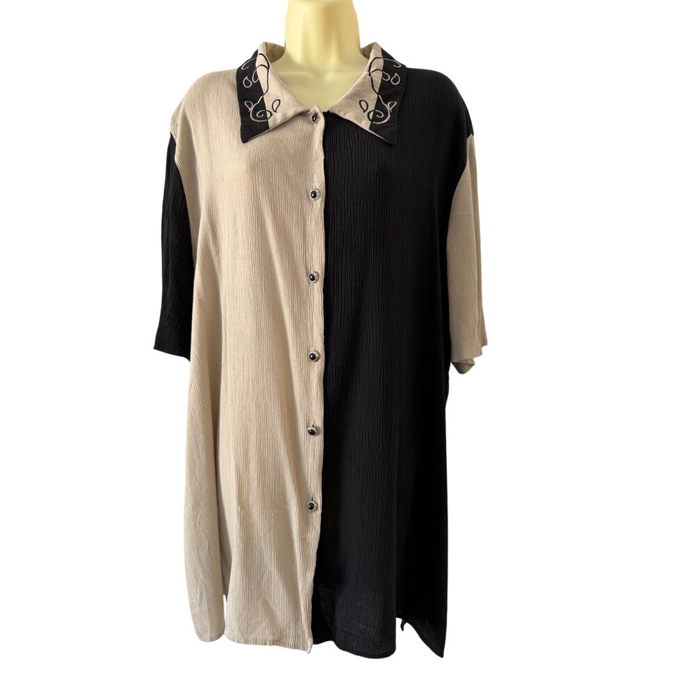 Ivy Rose Vintage Color Block Tunic Blouse Plus Size 26W Embroidered Collar